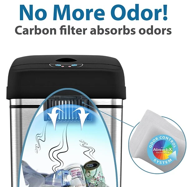 ITouchless Stainless Steel Sensor Trash Can With AbsorbX Odor Control System, Silver, 13 Gal. (DZT13) 3 ITouchless Stainless Steel Sensor Trash Can With AbsorbX Odor Control System, Silver, 13 Gal. (DZT13) - Image 3