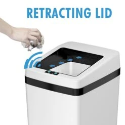 ITouchless Stainless Steel Sliding Lid Sensor Trash Can With AbsorbX Odor Control System, 14 Gal., White (IT14SW)