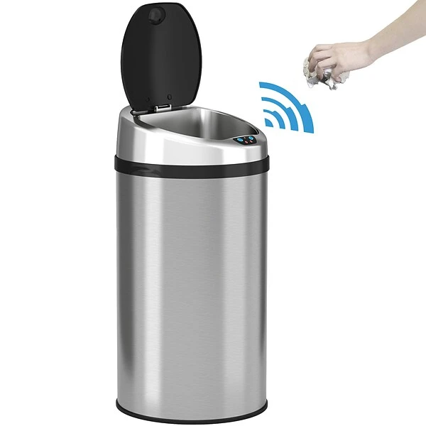 ITouchless Stainless Steel Round Sensor Trash Can With AbsorbX Odor Control System, 8 Gal., Silver (IT08RCB) 1 ITouchless Stainless Steel Round Sensor Trash Can With AbsorbX Odor Control System, 8 Gal., Silver (IT08RCB)
