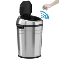 ITouchless Stainless Steel Round Sensor Trash Can With AbsorbX Odor Control System And Wheels, 18 Gal., Silver (IT18RC)