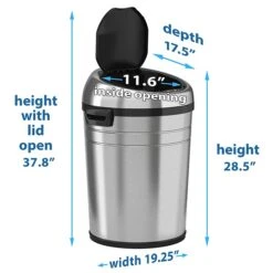ITouchless Stainless Steel Round Sensor Trash Can With AbsorbX Odor Control System And Wheels, 18 Gal., Silver (IT18RC) -Kleenex Shop sp112220786 s7