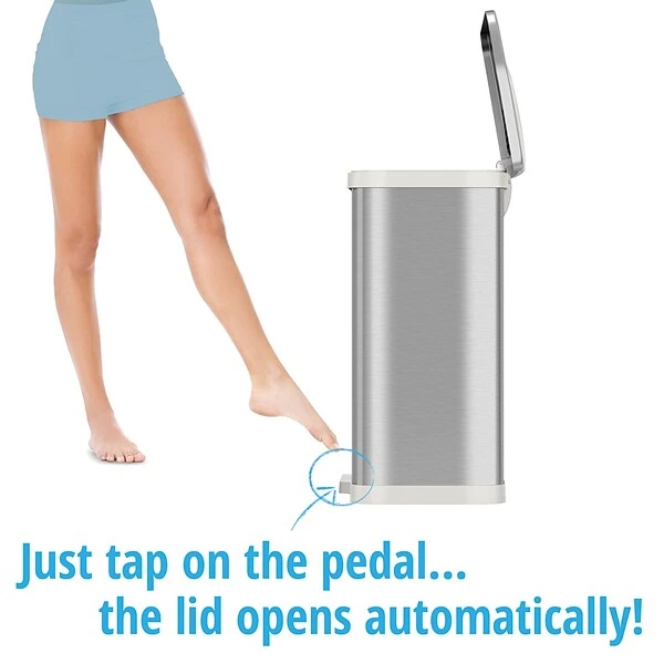 Halo TapCan Stainless Steel Rectangular Pedal Sensor Trash Can With AbsorbX Odor Control System, White Trim, 13 Gal. (TC13SW) 1 Halo TapCan Stainless Steel Rectangular Pedal Sensor Trash Can With AbsorbX Odor Control System, White Trim, 13 Gal. (TC13SW)