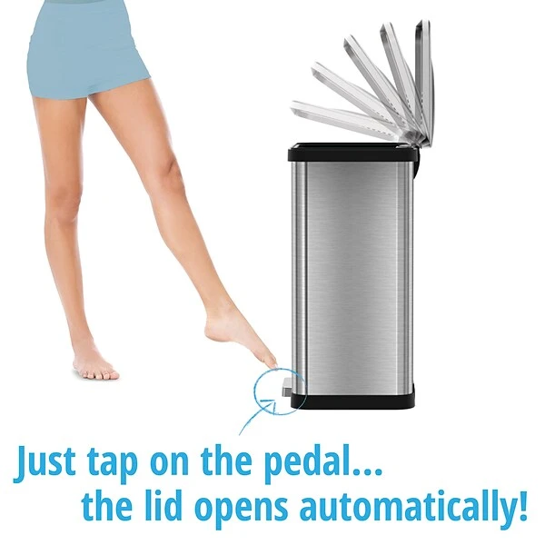 Halo TapCan Stainless Steel Rectangular Pedal Sensor Trash Can With AbsorbX Odor Control System, Black Trim, 13 Gal. (TC13SB) 1 Halo TapCan Stainless Steel Rectangular Pedal Sensor Trash Can With AbsorbX Odor Control System, Black Trim, 13 Gal. (TC13SB)