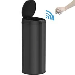 ITouchless Stainless Steel Round Sensor Trash Can With AbsorbX Odor Control System, Black, 13 Gal. (MT13RB)