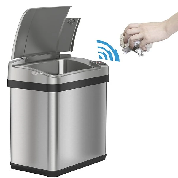 ITouchless Stainless Steel Bathroom Sensor Trash Can With AbsorbX Odor Control System And Fragrance, Silver, 2.5 Gal. (MT02SS) 1 ITouchless Stainless Steel Bathroom Sensor Trash Can With AbsorbX Odor Control System And Fragrance, Silver, 2.5 Gal. (MT02SS)