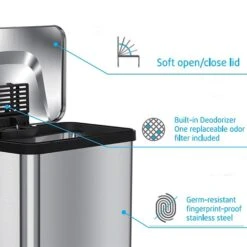 Halo AirStep Stainless Steel Rectangular Step Pedal Trash Can With AbsorbX Odor Control System, 13 Gal., Silver (TR13SS) -Kleenex Shop sp112220906 s7