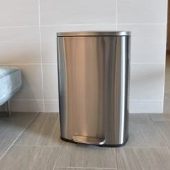ITouchless SoftStep Stainless Steel Rectangular Step Trash Can With AbsorbX Odor Control System, Silver, 13.2 Gal. (PC13RSS)
