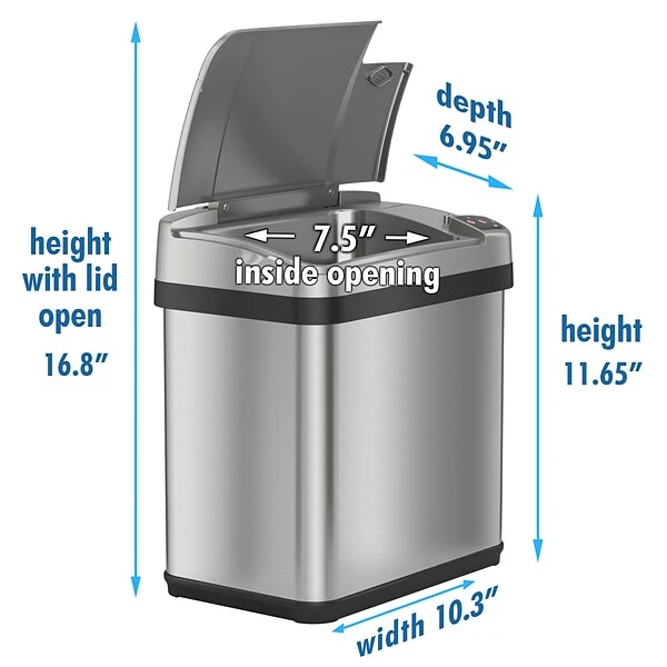 ITouchless Stainless Steel Bathroom Sensor Trash Can With AbsorbX Odor Control System And Fragrance, Silver, 2.5 Gal. (MT02SS) 5 ITouchless Stainless Steel Bathroom Sensor Trash Can With AbsorbX Odor Control System And Fragrance, Silver, 2.5 Gal. (MT02SS) - Image 5