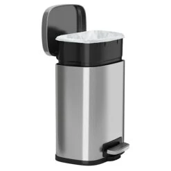 ITouchless SoftStep Stainless Steel Rectangular Step Pedal Trash Can With Removable Inner Bin, 1.32 Gal., Silver (PC05RSS)