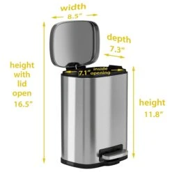 ITouchless SoftStep Stainless Steel Rectangular Step Pedal Trash Can With Removable Inner Bin, 1.32 Gal., Silver (PC05RSS) -Kleenex Shop sp112221031 s7