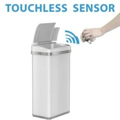 Halo Stainless Steel Rectangular Sensor Trash Can With AbsorbX Odor Control System And Fragrance, White, 4 Gal. (SC04SW)