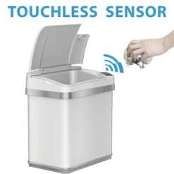 Halo Stainless Steel Rectangular Sensor Trash Can With AbsorbX Odor Control System And Fragrance, White, 2.5 Gal. (SC02SW)