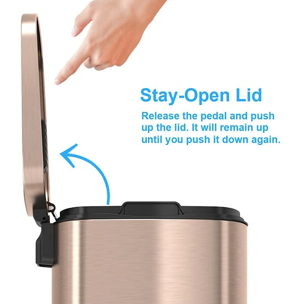 ITouchless SoftStep Stainless Steel Step Trash Can With AbsorbX Odor Control System, Rose Gold, 13.2 Gal. (PC13RRG ) 4 ITouchless SoftStep Stainless Steel Step Trash Can With AbsorbX Odor Control System, Rose Gold, 13.2 Gal. (PC13RRG ) - Image 4