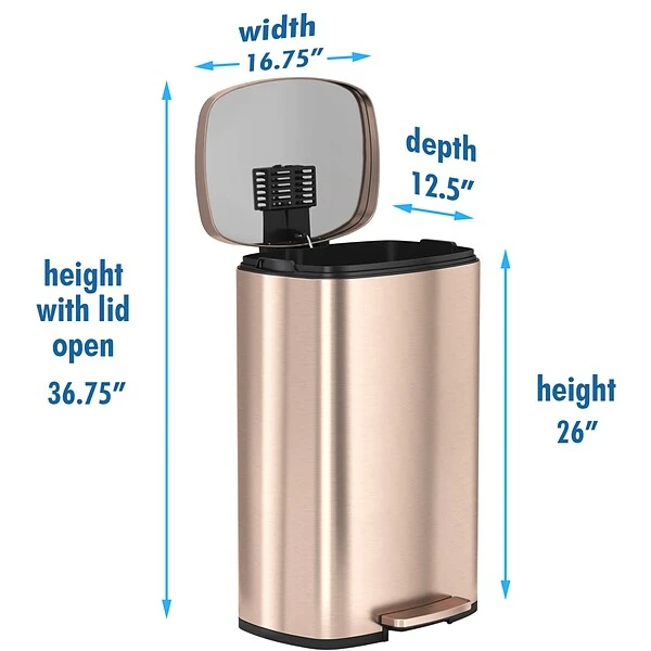 ITouchless SoftStep Stainless Steel Step Trash Can With AbsorbX Odor Control System, Rose Gold, 13.2 Gal. (PC13RRG ) 5 ITouchless SoftStep Stainless Steel Step Trash Can With AbsorbX Odor Control System, Rose Gold, 13.2 Gal. (PC13RRG ) - Image 5