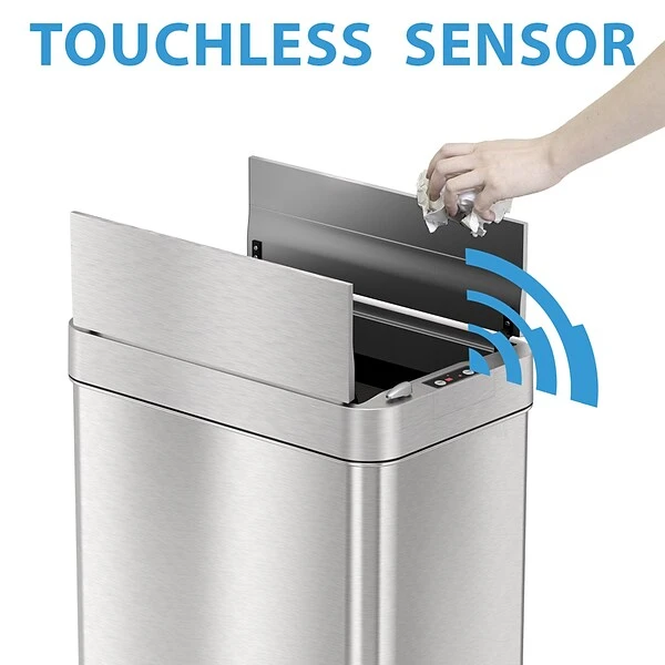 ITouchless Stainless Steel Wings Open Lid Sensor Trash Can With AbsorbX Odor Control, Silver, 18 Gal. (WS18RSL) 1 ITouchless Stainless Steel Wings Open Lid Sensor Trash Can With AbsorbX Odor Control, Silver, 18 Gal. (WS18RSL)