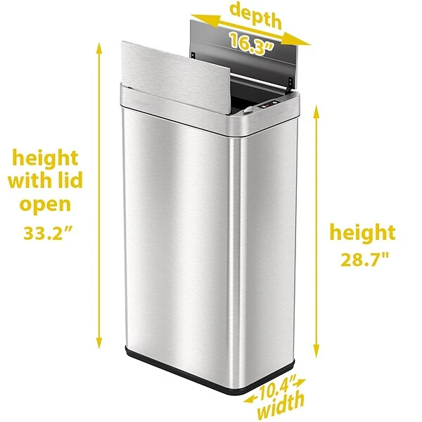 ITouchless Stainless Steel Wings Open Lid Sensor Trash Can With AbsorbX Odor Control, Silver, 18 Gal. (WS18RSL) 5 ITouchless Stainless Steel Wings Open Lid Sensor Trash Can With AbsorbX Odor Control, Silver, 18 Gal. (WS18RSL) - Image 5