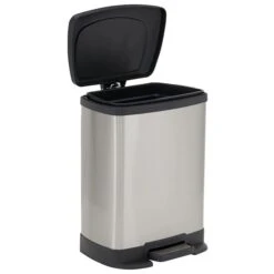 Honey-Can-Do Stainless Steel Rectangular Step Trash Cans With Lid, Silver/Black, 2.11 Gallon (TRS-06309)