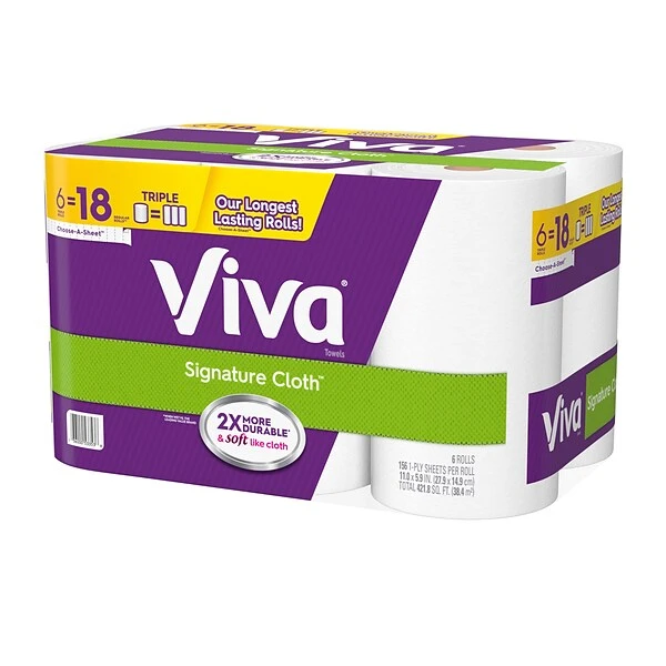 Viva Choose-A-Sheet Signature Cloth Kitchen Roll Paper Towels, 1-Ply, 156 Sheets/Roll, 6 Rolls/Pack (53353) 1 Viva Choose-A-Sheet Signature Cloth Kitchen Roll Paper Towels, 1-Ply, 156 Sheets/Roll, 6 Rolls/Pack (53353)