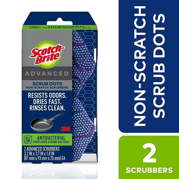 Scotch-Brite® Scrub Dots Advanced Non-Scratch Sponge Scrubbers, Blue, 2/Pack (SDA-2) 2 Scotch-Brite® Scrub Dots Advanced Non-Scratch Sponge Scrubbers, Blue, 2/Pack (SDA-2) - Image 2