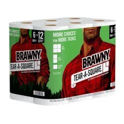 Brawny Tear-A-Square Paper Towels, 2-ply, 128 Sheets/Roll, 6 Rolls/Pack (441745)