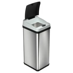 Halo Stainless Steel Rectangular Extra-Wide Sensor Trash Can With AbsorbX Odor Control System, 13 Gal., Silver (SC13RX)