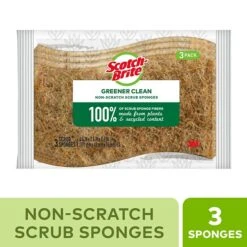 Scotch-Brite® Greener Clean Non-Scratch Scrub Sponge, Tan, 3/Pack (97033)