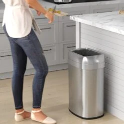 ITouchless Dual-Deodorizer Open-Top Stainless Steel Trash Can With No Lid, Brushed, 13 Gal. (OL13STV)