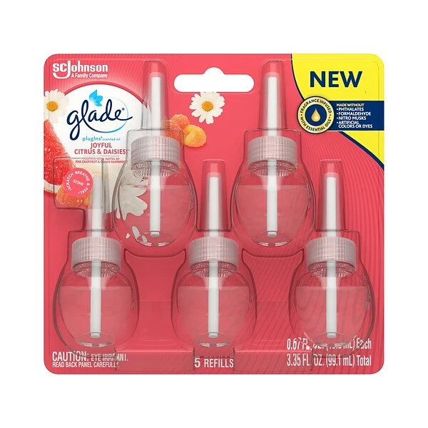 Glade® Glade PlugIns Scented Oil Warmer Refill, Joyful Citrus & Daisies, 0.67 Fl. Oz., 5/Pack (326636EA) 1 Glade® Glade PlugIns Scented Oil Warmer Refill, Joyful Citrus & Daisies, 0.67 Fl. Oz., 5/Pack (326636EA)