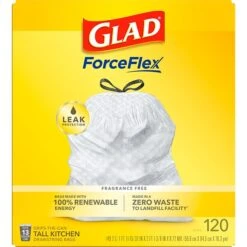 Glad® ForceFlex Tall Kitchen Drawstring Trash Bags – 13 Gallon White Trash Bag, Unscented , 120 Count Each (78564) -Kleenex Shop sp161841144 s7