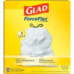 Glad® ForceFlex Tall Kitchen Drawstring Trash Bags – 13 Gallon White Trash Bag, Unscented , 120 Count Each (78564) -Kleenex Shop sp161841145 s7