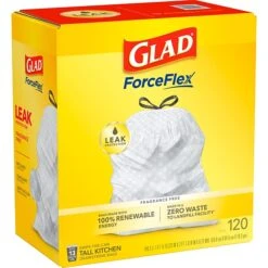 Glad® ForceFlex Tall Kitchen Drawstring Trash Bags – 13 Gallon White Trash Bag, Unscented , 120 Count Each (78564) -Kleenex Shop sp161841146 s7