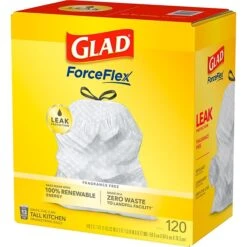 Glad® ForceFlex Tall Kitchen Drawstring Trash Bags – 13 Gallon White Trash Bag, Unscented , 120 Count Each (78564) -Kleenex Shop sp161841295 s7