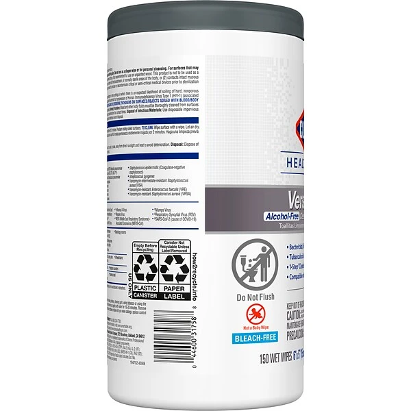 Clorox Healthcare VersaSure Cleaner Disinfectant Wipes, 150/Canister (31758) 5 Clorox Healthcare VersaSure Cleaner Disinfectant Wipes, 150/Canister (31758) - Image 5