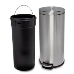 Honey-Can-Do Steel Indoor Round Step Can Trash Can With Hinged Lid, 7.92 Gallon, Silver (TRS-09074) -Kleenex Shop sp164040426 s7