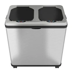 ITouchless Halo Dual Compartment Stainless Steel Sensor Recycle Bin And Trash Can, 16 Gallon (RT16SS)