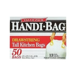 Berry Global Handi-Bag 13 Gallon Drawstring Trash Bags, White, 50 Bags/Box (HAB6DK50-657504)