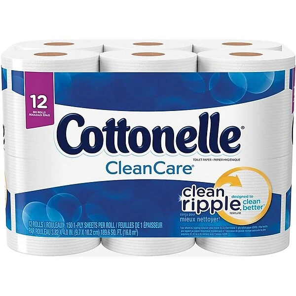 Cottonelle CleanCare 1-Ply Standard Toilet Paper, White, 150 Sheets/Roll, 12 Rolls/Pack (12456) 1 Cottonelle CleanCare 1-Ply Standard Toilet Paper, White, 150 Sheets/Roll, 12 Rolls/Pack (12456)