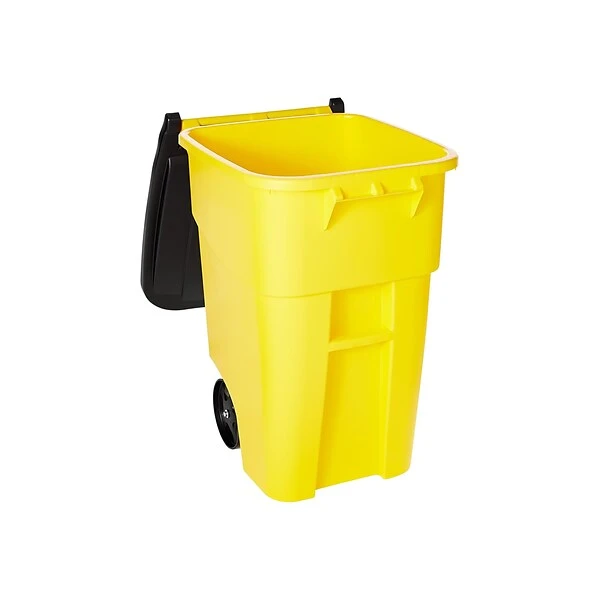 Rubbermaid BRUTE Rollout Outdoor Trash Can W/Lid, Yellow Plastic, 50 Gal. (FG9W2700YEL) 2 Rubbermaid BRUTE Rollout Outdoor Trash Can W/Lid, Yellow Plastic, 50 Gal. (FG9W2700YEL) - Image 2