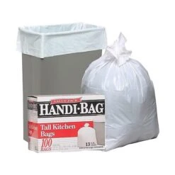 Berry Global Handi-Bag 13 Gal. Tall Kitchen Trash Bags, White, 100 Bags/Box (HAB6FK100-657498)