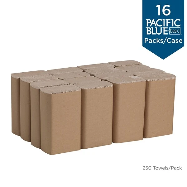 Pacific Blue Basic Recycled Multifold Paper Towel, 1-Ply, Brown, 250 Sheets/Pack, 16 Packs/Carton (23304) 3 Pacific Blue Basic Recycled Multifold Paper Towel, 1-Ply, Brown, 250 Sheets/Pack, 16 Packs/Carton (23304) - Image 3