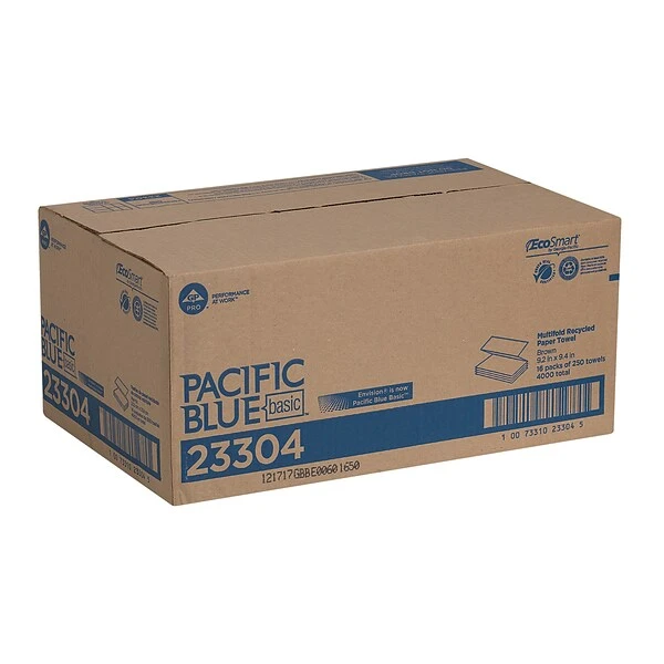 Pacific Blue Basic Recycled Multifold Paper Towel, 1-Ply, Brown, 250 Sheets/Pack, 16 Packs/Carton (23304) 4 Pacific Blue Basic Recycled Multifold Paper Towel, 1-Ply, Brown, 250 Sheets/Pack, 16 Packs/Carton (23304) - Image 4