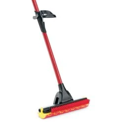Libman Roller Mop With Scrub Brush, Steel Handle, 12"W Head, Red & Black, 4/Carton (0955)